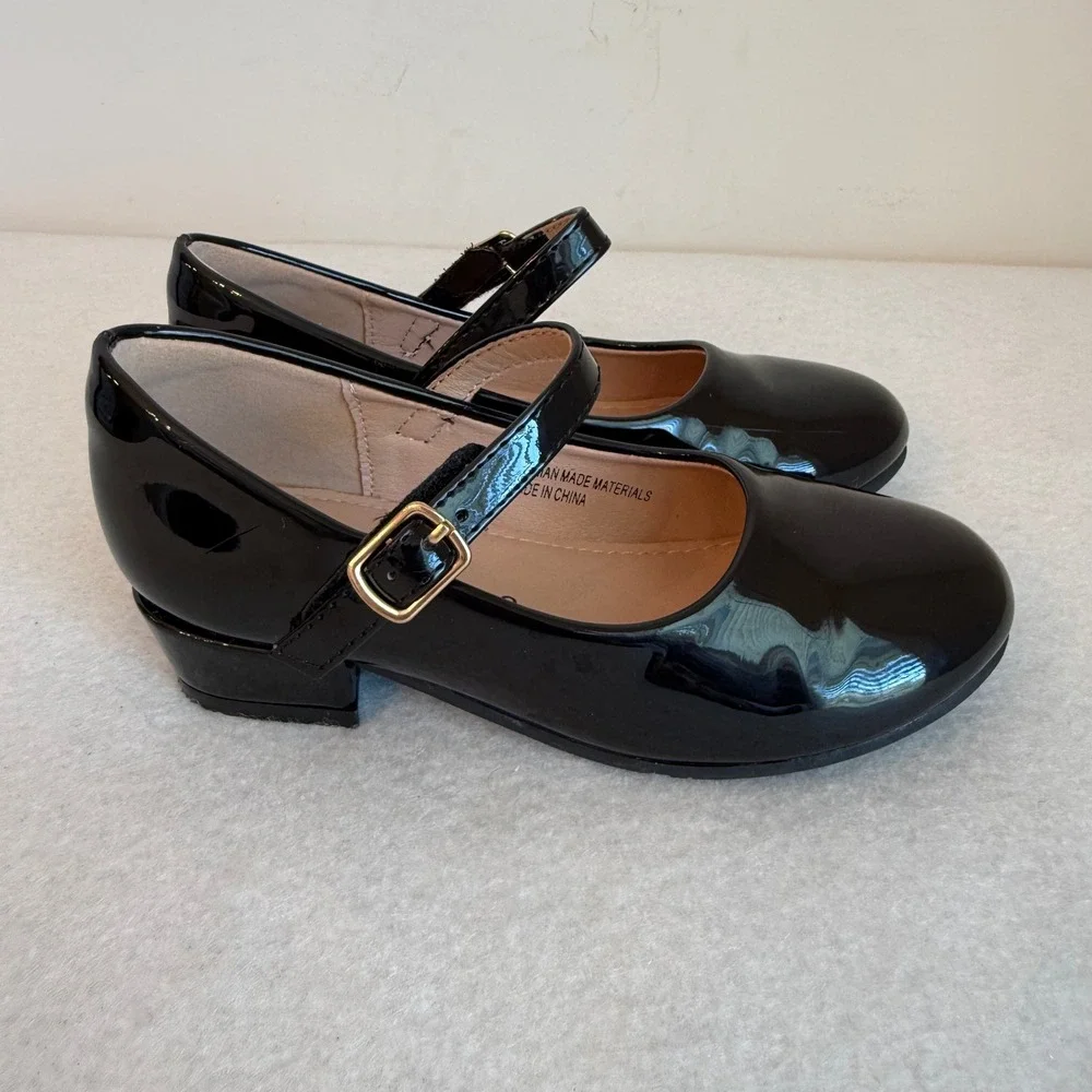 Girls Black Patent Mary Jane Dress Shoes Size 9 US 27 EU Gold Buckle Formal